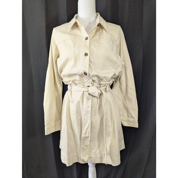WHO WHAT WEAR! VANILLA CREAM DENIM TIE WAIST BELTED, RUFFLED DRESS, SHIFT! SZ L - Picture 2 of 8